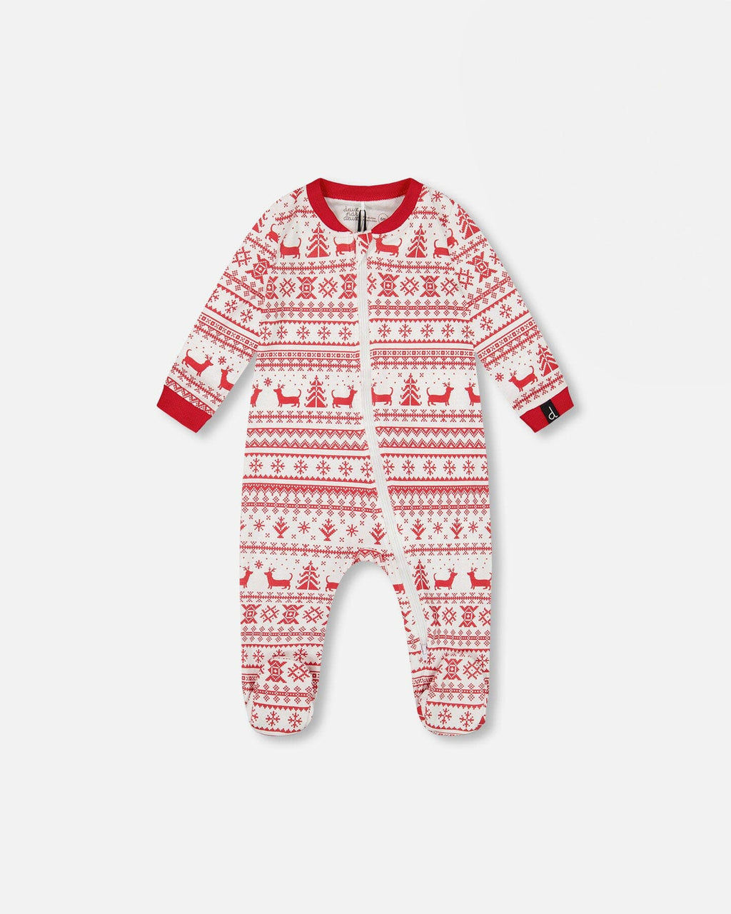 Organic Cotton Baby One-Piece Pajama Red And White Fairisle-0