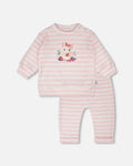 Cotton Jersey Top And Pants Set White And Pink Stripes-0