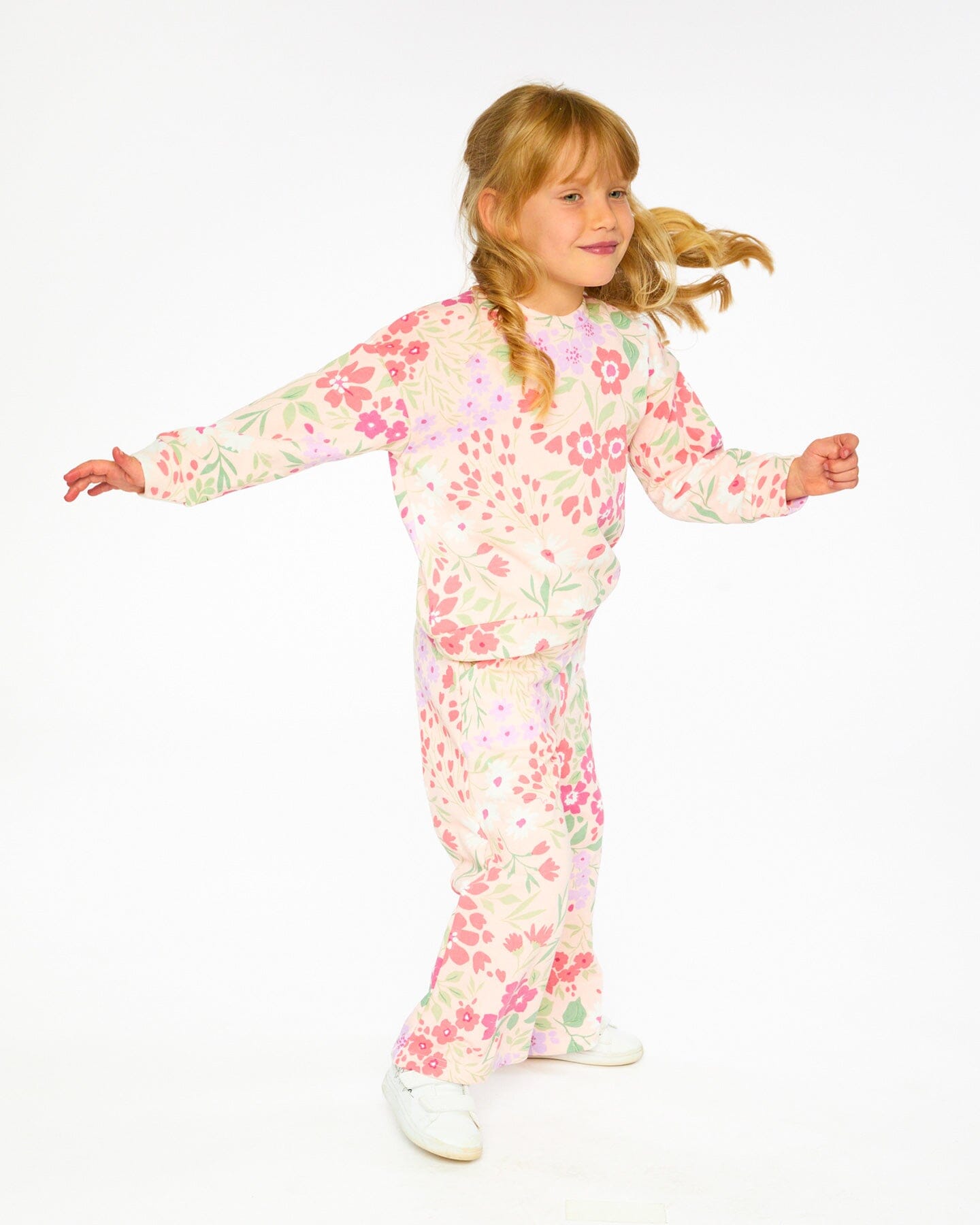 French Terry Sweatshirt Pink Printed Flowers-2